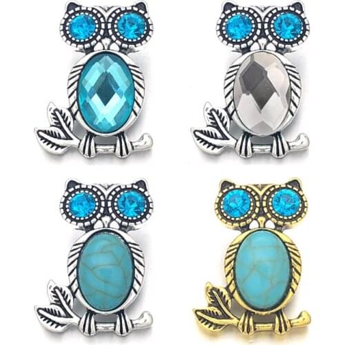 Fashion Owl w394 Crystal 3D 18mm 20mm Metal Snap Button For Bracelet Necklace Interchangeable Jewelry Women Accessorie Findings