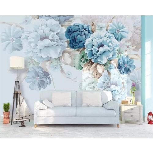 Beibehang Nordic custom fresh hand-painted papel de parede wall paper Peony flowers garden living room TV backdrop 3d wallpaper