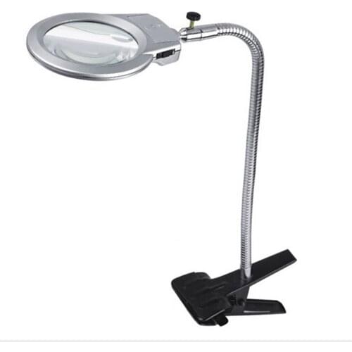 New Lighted Clip-on Table Top Desk LED Lamp Reading 2.5x 5x Magnifier Large Lens Magnifying Glass with Clamp
