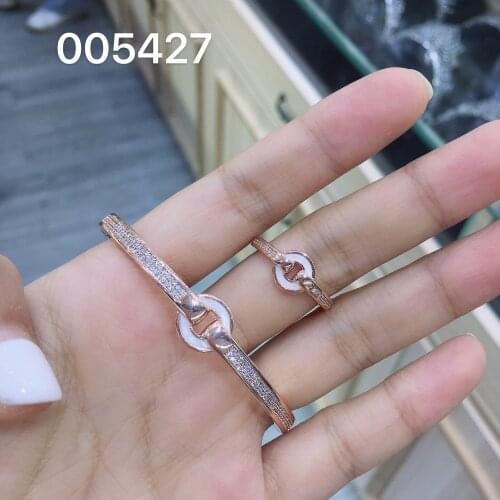 TIRIM 2020 NEW Trendy Belt Shape Bangle Ring for Women Abalone Shell Zirconia Wedding Engage Bracelet Set Dubai Jewelry