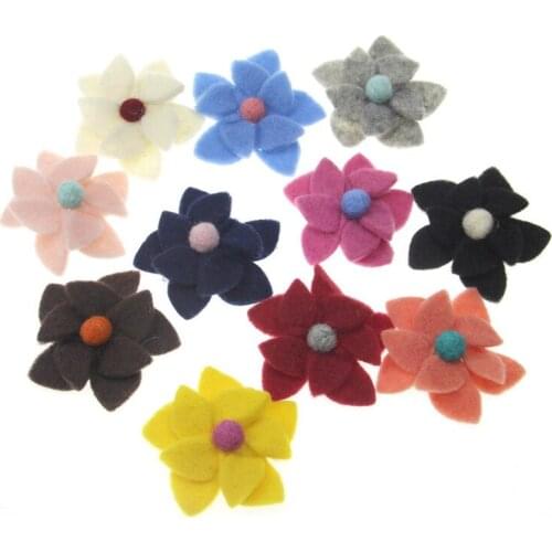 New Arrival 10PCs Handmade Wool Felt Flower Craft Button Patch Sticker Fit Girls Hair Jewelry DIY Garment Handbag Shoes Decor