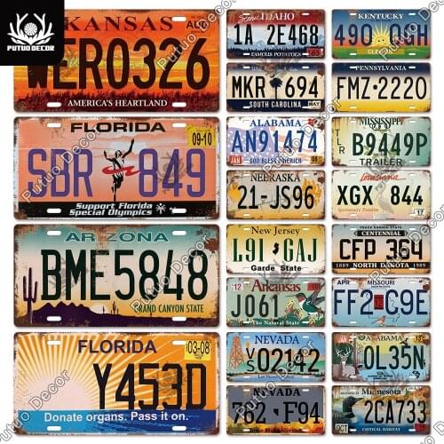 Putuo Decor New United States Car Number Vintage Metal Tin Sign Licenses Plate for Home Garage Car Club Bar Man Cave Wall Decor