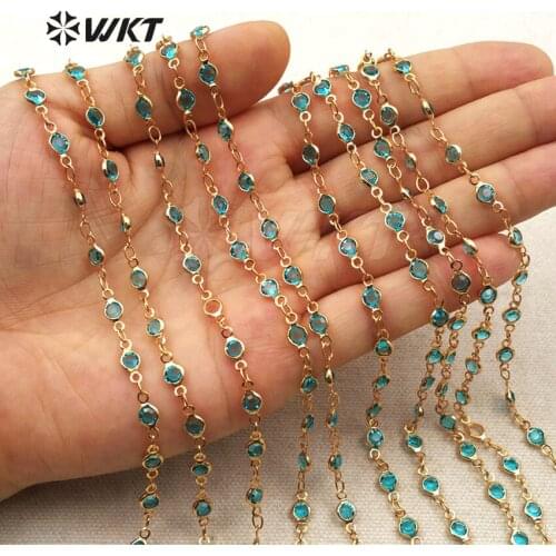 WT-RBC033 Wholesale Fashion Natural Aqua Crystal Chain With Gold Plating 4/6mm Crystal Beads Rosary Handmade Necklace For Women