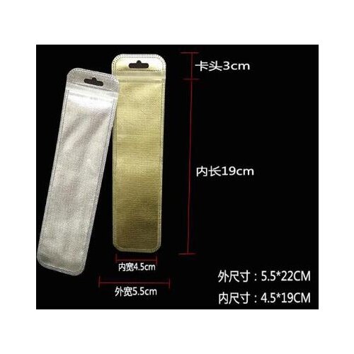 100Pc Clear gold/silver Packaging Plastic Bags Zip Lock With Hang Hole Reclosable Poly Pouches For Pen Gift Jewelry Necklace bag