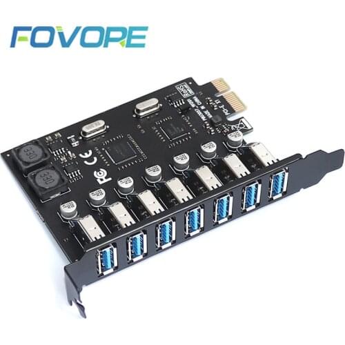 USB 3.0 PCI-E Expansion Card Adapter 7 Ports USB 3 Adapter External Controller USB3 PCIE Extender PCI Express Card for Desktop