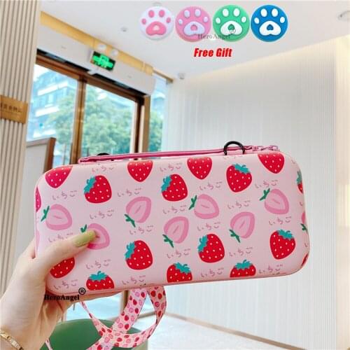 Portable Shoulder Strap Lanyard Travel Storage Bag For Nintendo Switch Game Console Box Shell Cover Cute Fruits Protective Case