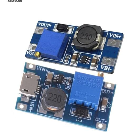 MT3608 DC-DC Adjustable Boost Module 2A Boost Plate Step Up Module with MICRO USB 2V-24V to 5V 9V 12V 28V