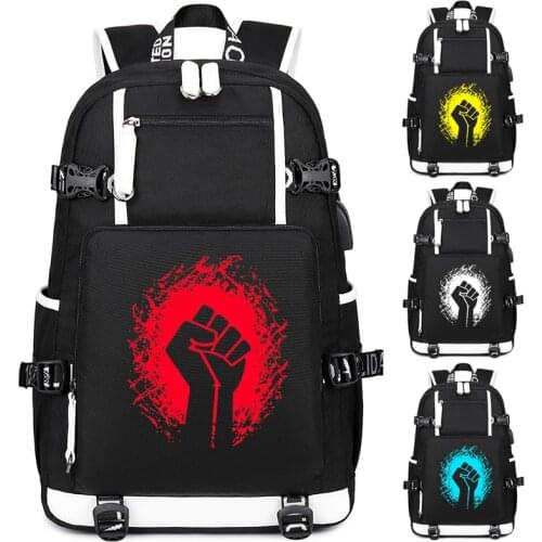 New Fist Printing Backpack for Teenager Boys Anti-Theft Usb Charging Rucksack School Student Bag Fashion Laptop Travel Mens Bag