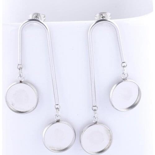 10pcs Stainless Steel Dangle Earring Base Blanks Fit 12mm Cabochon Bezel Settings Diy Post Stud Earrings Findings