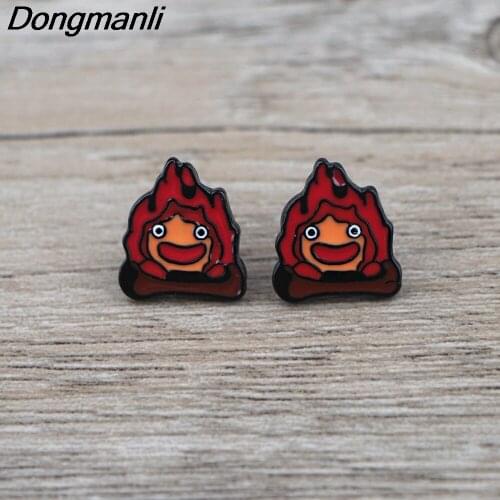 BG093 Dongmanli 1 Pair 2020 Fashion Enamel Howls Moving Castle Cute Stud Earrings for Women Girls Earrings Allergy Fans Gift