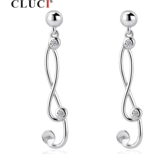 CLUCI Silver 925 Twisted Wedding Earring Women Zircon Fashion Pearl Earring Mounting Sterling Silver Stud Earrings SE136SB