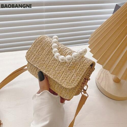 Western Style Bag Women New Spring Simple Straw Fashion Single Shoulder Bag Pearl Portable Messenger Bag