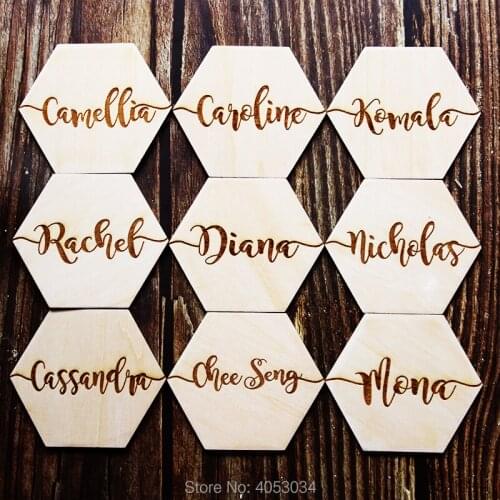 Wedding hexagon coasters -Personalized -wedding favors, engraved geometric wooden coasters