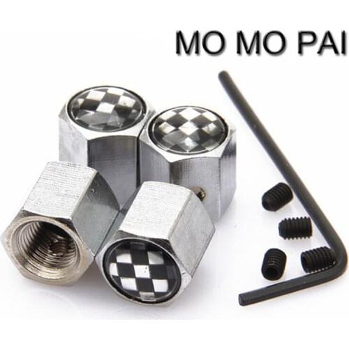 Theftproof Stainless Steel 4PCS Car Wheel Tire Valves Stem Air F1 flag fit for Ford BMW AUDI NISSAN VW