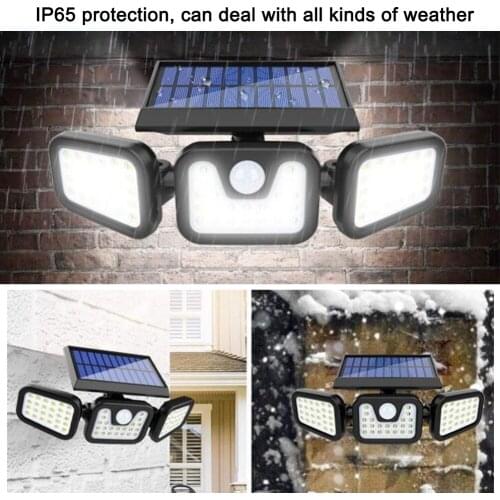 3Heads Outdoor Solar Wall Lights LED Motion Sensor Wall Lamp 74LED IP65 Waterproof Garden Street Patio Garage Spotlight