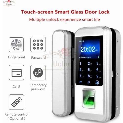 Smart Glass Door Fingerprint Lock Attendance Function Keyless With Remote Control Home Office Sliding Doors Electronic Locks