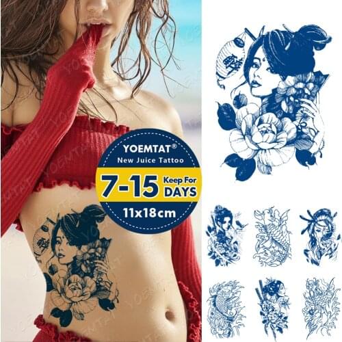 Juice Ink Tattoos Body Art Lasting Waterproof Temporary Tattoo Sticker Prajna Geisha Rose Tatoo Arm Fake Carp Totem Tatto Women