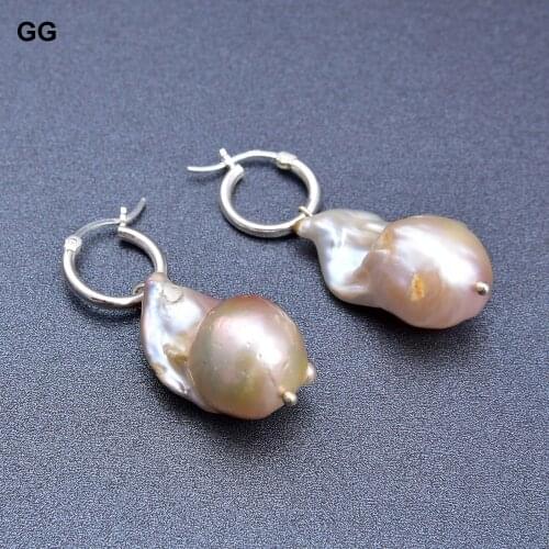 GuaiGuai Jewelry 22mm Purple Kehsi Pearl Earrings 925 Silver lever back