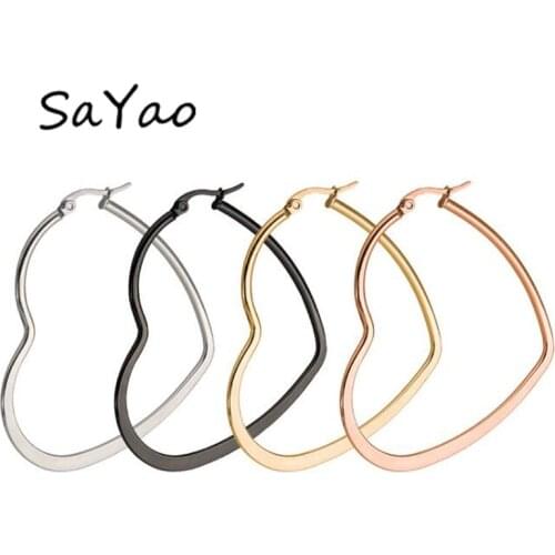 2Piece Rose Gold Silver Earrings Female Big Hoop Earrings Punk Love Heart Earring Stainless Steel Jewelry for Women Wedding