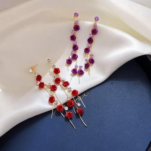 Zeojrlly Resin Trendy Water Drop Women Dangle Earrings Korean Long Style Tassel Rose Female Earrings Fashion Jewelry