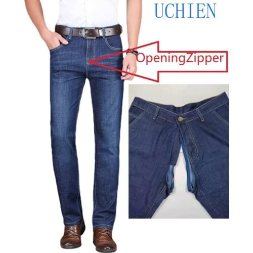 Upset with Cloth with Soft NapOutdoor Take-off Mens Invisible Full Zipper Open Crotch Jeans Are Convenient To Do Things and