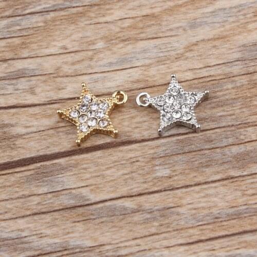 10PCS/Lot Silver Gold Color Charms Star Shape With Rhinestone Charm Pendants For Jewelry Handmade