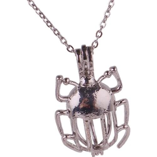10pcs Copper big Bug insect Beads Cage Essential Oil Diffuser Perfume Pearl Cage Locket necklace 45cm stainless steel chains