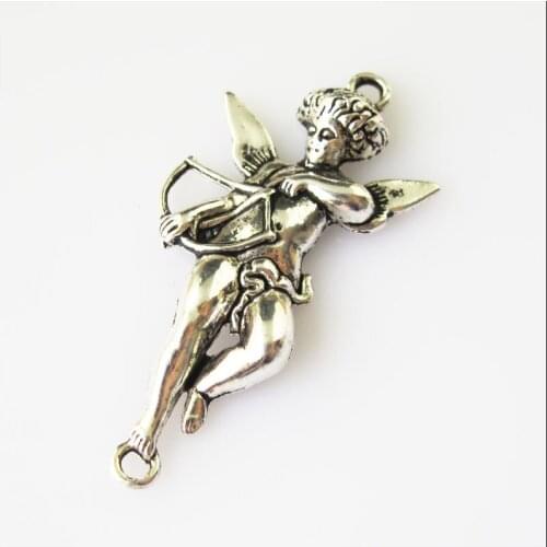 10Pcs Antiqued Silver Color Cupid Angel Wings Charms Pendants 21.5x45mm
