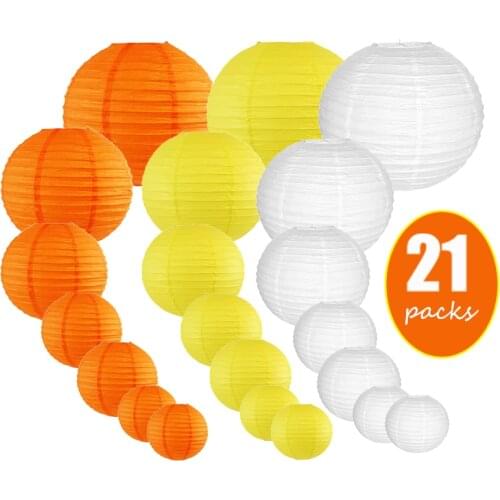 21 Pcs/set 4"-12" White Lemon Orange Chinese Paper Lantern Assorted Sizes Color Round Ball lampion Wedding Party Hanging Decor
