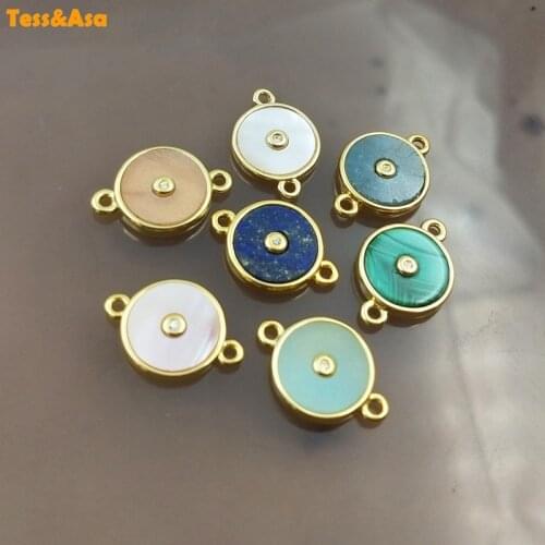 3pcs cute Shell Natural Colored Stone Sun Moon Stone Necklace Bracelet Pendant Accessories Round Pendant Connector Jewelry Woman