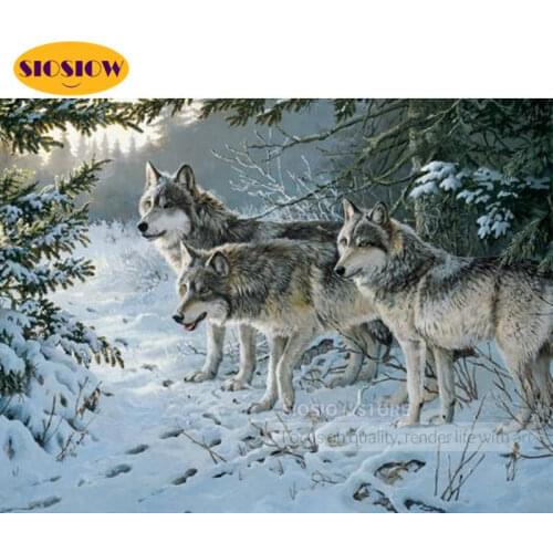 5D Diy Cross Stitch Wolves Diamond Painting Full Square Snow Wolf Diamond Embroidery Pictures Rhinestones Mosaic Winter Scenery
