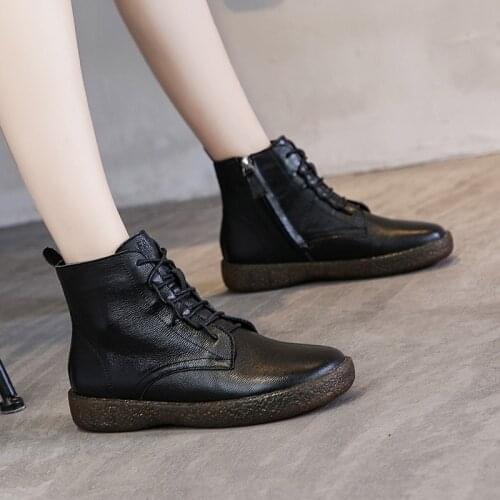 AARDIMI Women Winter Retro Work&Safety Ankle Boots For Woman Genuine Leather Casual Martin Boots Soft Bottom Zipper Female Shoes