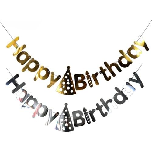 1set Happy Birthday Letters Hanging Party Decor Banner 9. Gold Silver Lovely Hang Hat Bunting for Kids Birthday Favor Banner