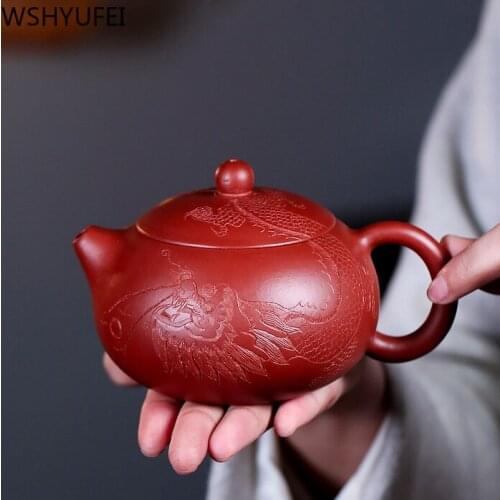 Yixing tea pot purple clay Dragon pattern xishi teapots Dahongpao Tea set Handmade beauty kettle Tie Guanyin Puer 290ml