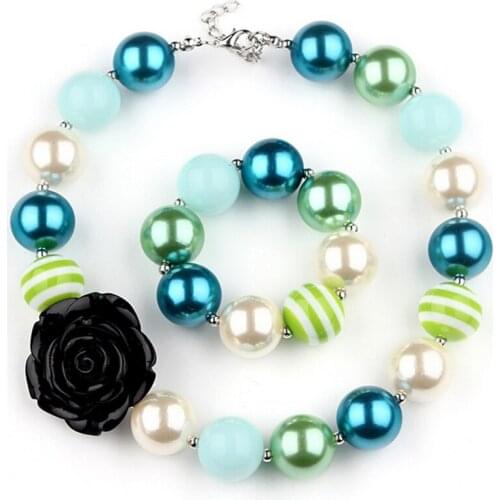 Kids Take Picture Model Apparel Accessories Black Rose Flower Necklace Bracelet Bubblegum Girls Personality Jewelry Sets NZS15