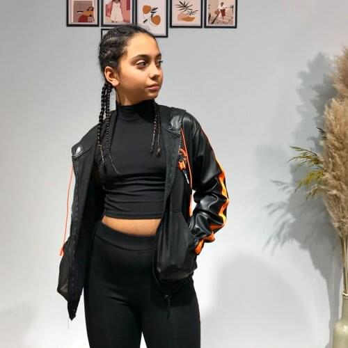 Childrens Clothing and Young Girl Outerwear Coat Neon Stripe Faux Leather Jacket Girls Children 'S Fashion 11 12 13 Years Old Hooded jacket