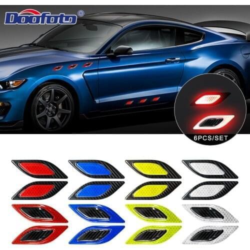 Doofoto 6pcs Car Hood Reflective Sticker Safety Mark Warning Tape Door Wheel Eyebrow Reflector Sticker Carbon Fiber Universal
