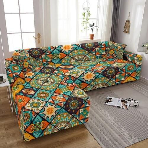 Mandala Elastic Sofa Covers for Living Room L-shape Corner Sofa Cover Sectional Sofa Slipcover Couch Cover Sofa Chaise Lounge