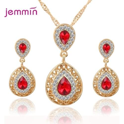 Brand Design Boutique Women AAA Cubic Zircon Jewelry Sets Pendant Necklaces Earrings Wedding Gold Color Crystal Bijoux