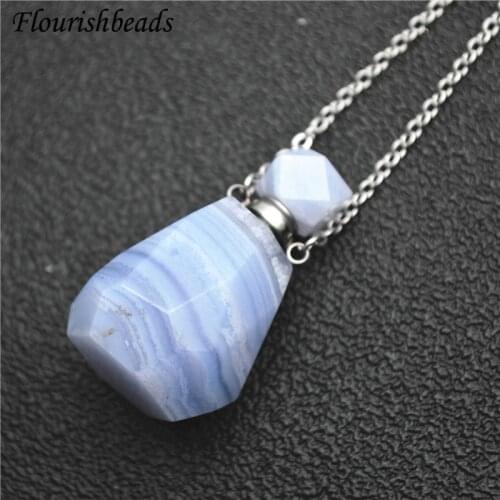 Faceted Perfume Bottle Pendant Natural Light Purple Agate Gemstone Essential Oils Perfume Bottle Pendant Necklace Fine Jewelry