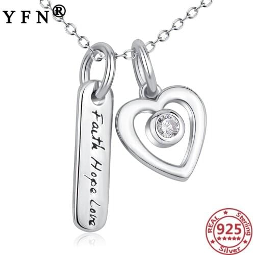 YFN 925 Sterling Silver Necklace Heart Cubic Zircon Lettering Silver 925 Jewelry 925 Silver Chains Valentines Day Gifts Jewelry