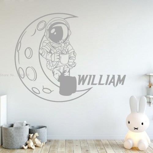 Space Man Moon Personalized Wall Decals Custom Name Boys Room Decor Nursery Removable Rocket Ship Murals YT6120