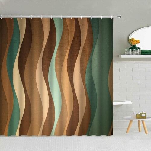 Creative Retro Geometry Shower Curtain Color Stripe Golden Lines Modeling Bathroom Supplies Cloth Curtains Home Decor 3D Printed