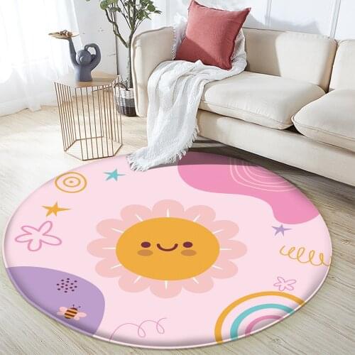 AlfombraHot Selling Fashion Pink Happy Sunshine Children Flannel Round Carpet Baby Carpet Baby Play Mat Childrens BedroomCarpet