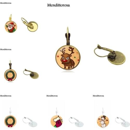 Mendittorosa Happy Santa Claus Jewelry Glass s Bronze/Silver/Golden Clip Ear Hook Drop Earrings Bijouterie