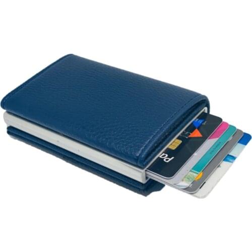 Male Navy Blue Money-Eyed Automatic Mechanismed Leather Card Wallet Wallet Quality Sturdy and Cheap