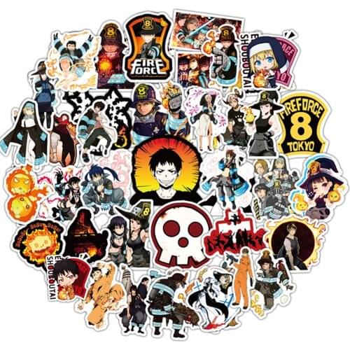 50PCS Fire Force Anime Stickers Skateboard Guitar Suitcase Freezer Graffiti Luggage Motorcycle Classic Cartoon Sticker for Kid