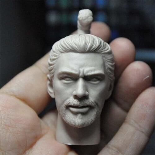 Unpainted 1/6 Scale Japanese Samurai Head Sculpt Model For 12'' Action Figure Dolls Painting Exercise No.403