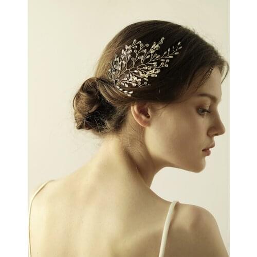 Romantic Sweetheart Bridal Headdress Golden Alloy Crystal Rhinestone Hairnip with Ribbon for Wedding Perform Travel O857