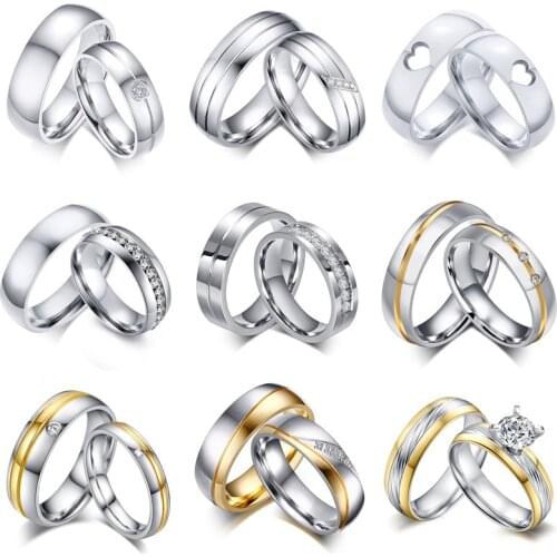 Modyle 2020 New Silver Color Romantic Stainless Steel Rings For Women Men Lover Party Wedding Fashion CZ Stone Wedding Rings